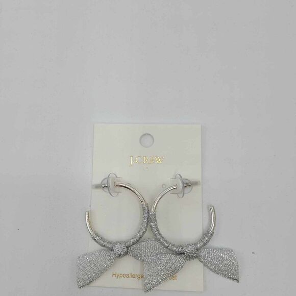 J Crew Factory Silver Ribbon Wrapped Hoops NWT! NEW! - Picture 5 of 6
